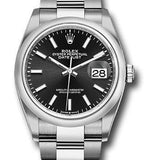 Rolex Steel Datejust 36 Watch - Domed Bezel - Black Index Dial - Oyster Bracelet - 2023 Full Set - 126200