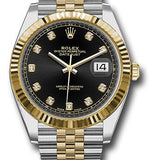 Rolex Steel and Yellow Gold Rolesor Datejust 41 Watch - Fluted Bezel - Black Diamond Dial - Jubilee Bracelet - 126333 bkdj