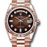 Rolex Everose Gold Day-Date 36 Watch - Fluted Bezel - Brown Ombre Diamond Dial - President Bracelet - 128235 brodp