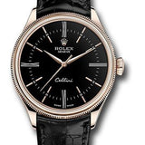 Rolex Cellini Time Watch - Everose Gold - Black Dial - Black Leather Strap - 50505 bkbk