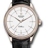 Rolex Cellini Time Watch - Everose - White Dial - Black Leather Strap - 50505 wbk