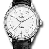 Rolex Cellini Time Watch - White Gold - White Dial - Black Leather Strap - 50509 wbk