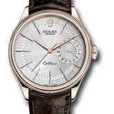 Rolex Cellini Date Watch - Everose Gold - Silver Dial - Brown Leather Strap - 50515 sbr