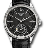 Rolex Cellini Dual Time Watch - White Gold - Black Dial - Black Leather Strap - 50529 bkbk
