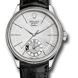 Rolex Cellini Dual Time Watch - White Gold - Silver Dial - Black Leather Strap - 50529 sbk