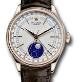 Rolex Cellini Moonphase Watch - Everose Gold - White Dial - Tobacco Leather Strap - 50535 wbr
