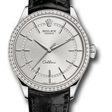 Rolex Cellini Time Watch - White Gold - Rhodium Dial - Black Leather Strap - 50709RBR rhbk
