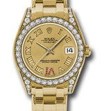 Rolex Yellow Gold Datejust Pearlmaster 34 Watch - 34 Diamond Bezel - Champagne Ruby Roman Vi Roman Dial - 81158 chrr