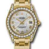 Rolex Yellow Gold Datejust Pearlmaster 34 Watch - 34 Diamond Bezel - White Mother-Of-Pearl Roman Dial - 81158 mr