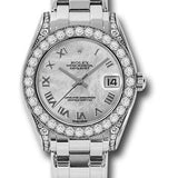 Rolex White Gold Datejust Pearlmaster 34 Watch - 34 Diamond Bezel - White Mother-Of-Pearl Roman Dial - 81159 mr