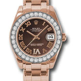 Rolex Everose Gold Datejust Pearlmaster 34 Watch - 32 Diamond Bezel - Chocolate Roman Dial - 81285 chodrp