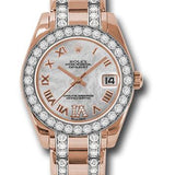 Rolex Everose Gold Datejust Pearlmaster 34 Watch - 32 Diamond Bezel - White Mother-Of-Pearl Roman Dial - 81285 mdrdp