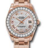 Rolex Everose Gold Datejust Pearlmaster 34 Watch - 32 Diamond Bezel - White Mother-Of-Pearl Roman Dial - 81285 mdrp