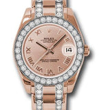 Rolex Everose Gold Datejust Pearlmaster 34 Watch - 32 Diamond Bezel - Pink Roman Dial - 81285 prdp