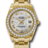 Rolex Yellow Gold Datejust Pearlmaster 34 Watch - 34 Diamond Bezel - White Mother-Of-Pearl Roman Dial - 81298 mr