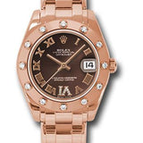 Rolex Everose Gold Datejust Pearlmaster 34 Watch - 12 Diamond Bezel - Chocolate Roman Dial - 81315 chodr