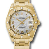 Rolex Yellow Gold Datejust Pearlmaster 34 Watch - 12 Diamond Bezel - White Mother-Of-Pearl Roman Dial - 81318 mr