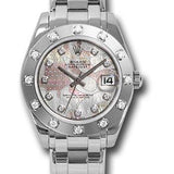 Rolex White Gold Datejust Pearlmaster 34 Watch - 12 Diamond Bezel - Pink Goldust Dream Diamond Dial - 81319 pgdd