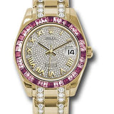 Rolex Yellow Gold Datejust Pearlmaster 34 Watch - 12 Pink And 24 Light-Pink Sapphire Baguettes Bezel - Diamond Paved Roman Dial - 81348SARO dprdp