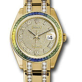 Rolex Yellow Gold Datejust Pearlmaster 39 Watch - 48 Blue To Green Gradient Baguette-Cut Sapphires Bezel - 18K Yellow Gold Diamond Paved Dial - 86348SABLV dpdb