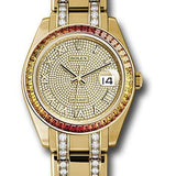 Rolex Yellow Gold Datejust Pearlmaster 39 Watch - 48 Orange To Yellow Gradient Baguette-Cut Sapphires Bezel - 18K Yellow Gold Diamond Paved Dial - 86348SAJOR dpdb