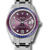 Rolex White Gold Datejust Pearlmaster 39 Watch - 48 Blue To Fuchsia Pink Gradient Baguette-Cut Sapphires Bezel - Red Grape Diamond Dial - 86349SAFUBL