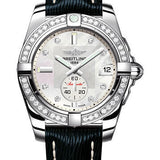 Breitling Galactic 36 Automatic Watch - Stainless Steel - Mother-Of-Pearl Dial - Blue Calfskin Leather Strap - Tang Buckle - A37330531A1X1
