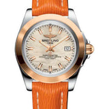 Breitling Galactic 32 Sleek Watch - Steel and 18K Rose Gold - Mother-Of-Pearl Dial - Orange Calfskin Leather Strap - Tang Buckle - C71330121A1X1
