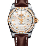 Breitling Galactic 29 Sleek Watch - Steel & rose Gold, gem-set bezel - Mother-Of-Pearl Dial - Brown Leather Strap - Tang Buckle - C7234853/A791/484X/A12BA.1