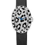Cartier Mini Baignoire Panther Spots Watch - White Gold Diamond Case - Diamond Dial - Dark Gray Fabric Strap - HPI00703