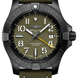 Breitling Avenger Automatic GMT 45 Night Mission Limited Edition Watch - DLC-Coated Titanium - Green Dial - Khaki Green Calfskin Leather Strap - Folding Buckle Limited Edition of 2000 - V323952A1L1X2