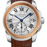 Cartier Calibre de Cartier Watch - 38 mm Steel Case - Pink Gold Bezel - Silvered Dial - Dark Brown Alligator Strap - W2CA0002