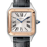 Cartier Santos-Dumont Watch - 38 mm Pink Gold And Steel Case - Silver Dial - Black Strap - W2SA0012