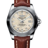 Breitling Galactic 32 Sleek Watch - Steel and Tungsten - Mother-Of-Pearl Dial - Brown Calfskin Leather Strap - Tang Buckle - W71330121A2X1