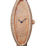 Cartier Baignoire Allongee Watch - 47 mm Pink Gold Diamond Case - Diamond Dial - Taupe Strap - WJBA0010