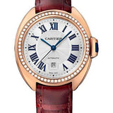 Cartier Cle De Cartier Watch - 31 mm Pink Gold Diamond Case - Diamond Bezel - Silver Dial - Bordeaux Alligator Strap - WJCL0016
