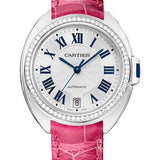 Cartier Cle de Cartier Watch - 35 mm White Gold Diamond Case - White Dial - Fuchsia Pink Alligator Strap - WJCL0049