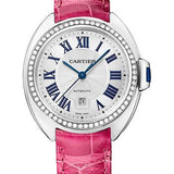 Cartier Cle de Cartier Watch - 31 mm White Gold Diamond Case - White Dial - Fuchsia Pink Alligator Strap - WJCL0050