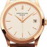 Patek Philippe Calatrava 38mm White Opaline Index Date Rose Gold Leather | 5296R-010