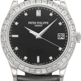 Patek Philippe Calatrava Black Baguette Diamond Bezel Date Platinum Leather | 5298P-012