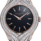 Patek Philippe Calatrava Ladies 34mm Black Index Rose Gold Diamond Set Leather Manual | 4895R-001