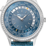 Patek Philippe Complications World Time White Gold Blue Dial Diamond Bezel | 7130G-016