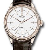 Rolex Cellini Time Watch - Everose Gold - White Dial - Brown Leather Strap - 50505 wbr