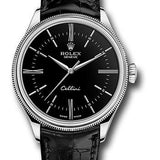 Rolex Cellini Time Watch - White Gold - Black Dial - Black Leather Strap - 50509 bkbk