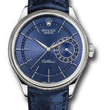 Rolex Cellini Date Watch - White Gold - Blue Dial - Blue Leather Strap - 50519 blbl