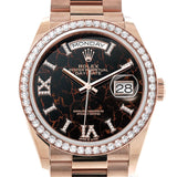Rolex Day-Date 36 Eisenkiesel Dial Diamond Bezel 18K Everose Gold President Watch 128345RBR