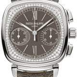 Patek Philippe Complications Ladies Chronograph 35 x 39mm Grey Opaline Roman White Gold Diamond Set Leather Manual | 7071G-010